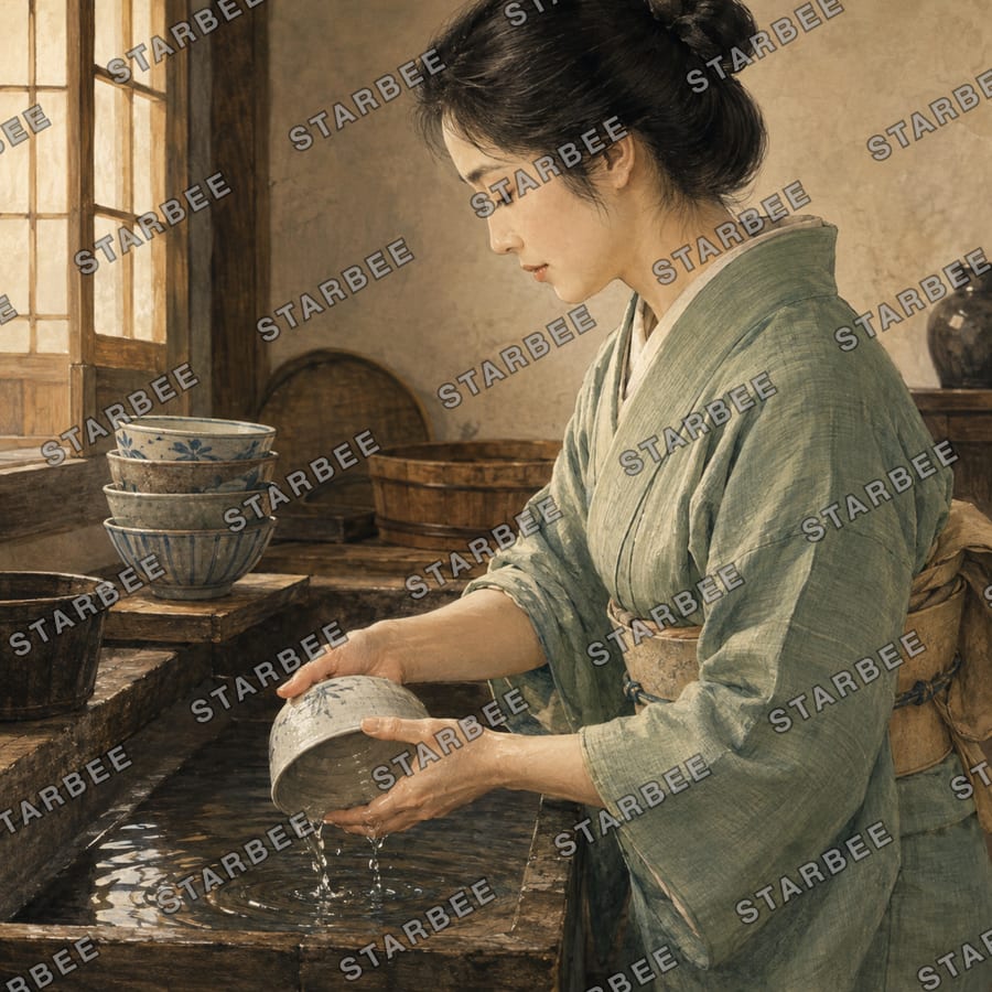 茶碗を洗う