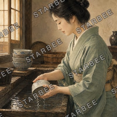 茶碗を洗う
