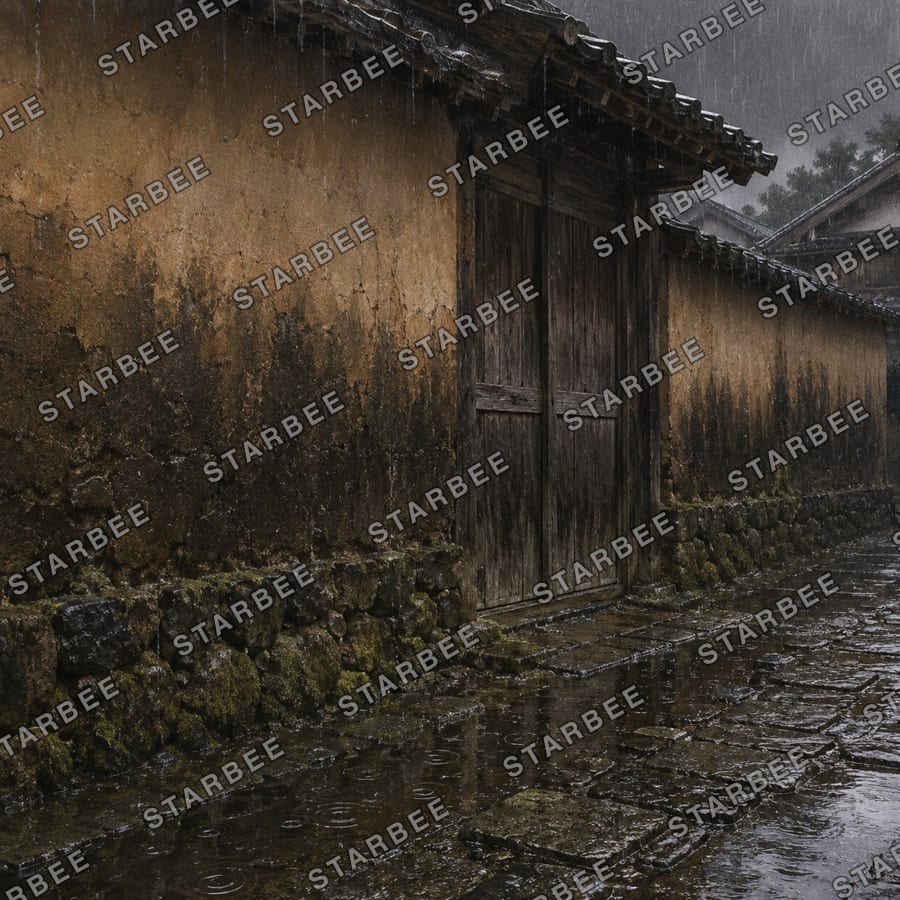 土塀のぬれ色