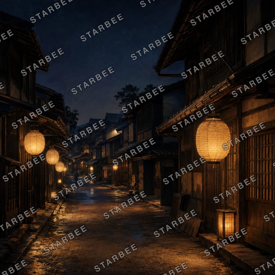紙灯の夜道