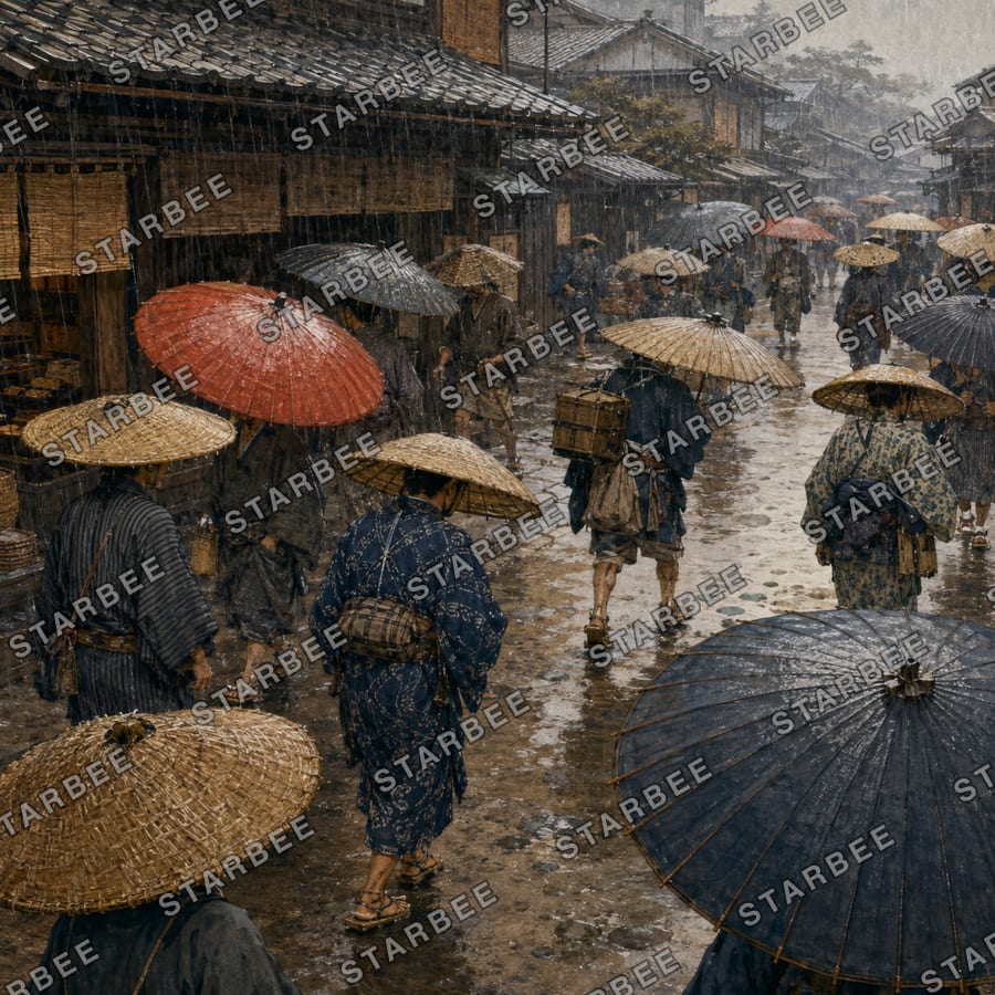 笠の往来