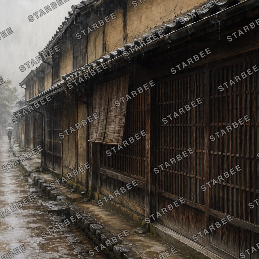 格子に雨