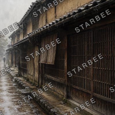 格子に雨