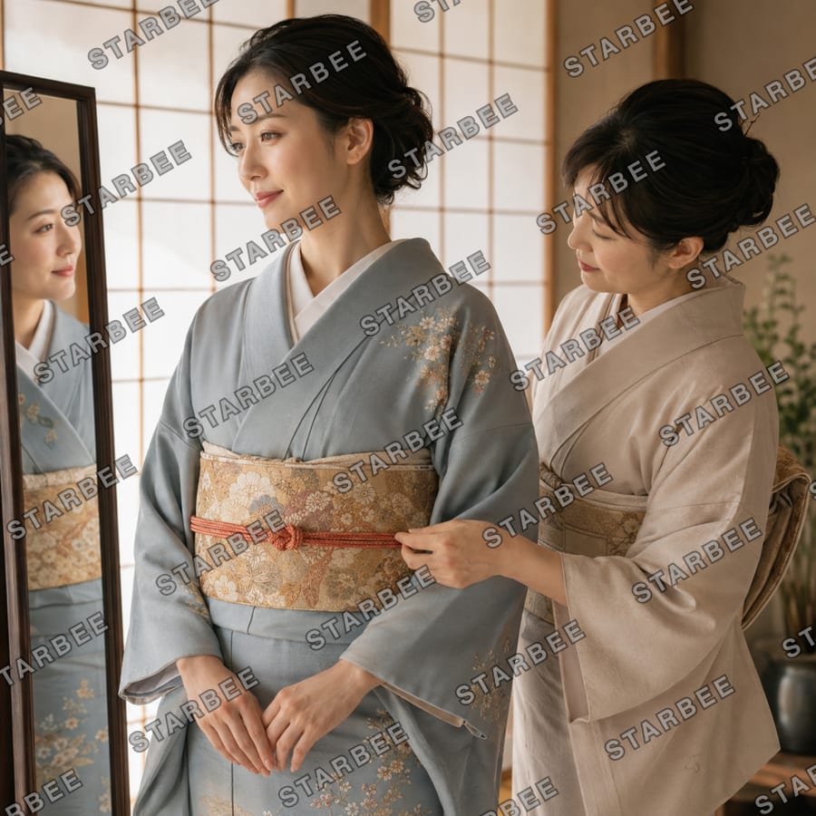 仕上げの帯締め