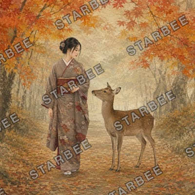 鹿と紅葉