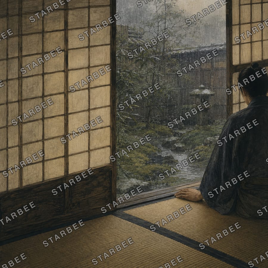 障子ごしの雨
